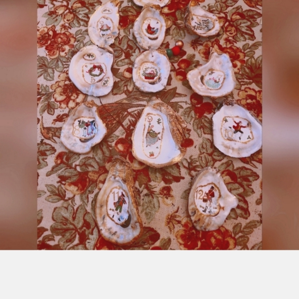 12 Days of Christmas oyster shell ornaments!